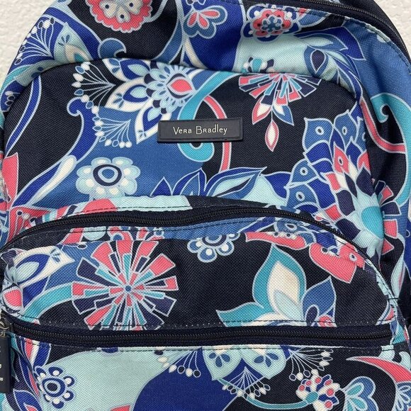 VERA BRADLEY Essential Large Backpack Laptop Bag Lotus Flower Swirl Blue Compute - Picture 3 of 9